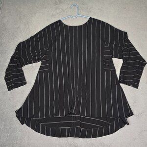 Monroe & Main Top Blouse Women's XL Black White Striped Long Sleeve
